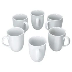 6er Set Kaffeebecher Palazzo 33cl - Kaffeetasse Aus Weißem Porzellan Mit Dekor-Kreisen In Grau Und Dunkelrot -Einrichtungsgeschäft 0a4f1b04 525a 4b1f b02d 442fc6fad01d