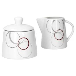 Kombiservice Palazzo 62tlg. - Weißes Porzellan Mit Kreise- Dekor In Grau Und Dunkelrot - Für 6 Personen -Einrichtungsgeschäft 0b9e2ad0 e55a 4bb0 a03a 6e96b445f5a8