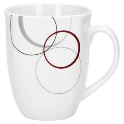 6er Set Kaffeebecher Palazzo 33cl - Kaffeetasse Aus Weißem Porzellan Mit Dekor-Kreisen In Grau Und Dunkelrot -Einrichtungsgeschäft 4f10a835 0c53 4a0b ac71 3173295d00c3