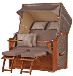 Strandkorb Komplettset - Bene Living - Schaalsee Mahagoni - PE Grau - Modell 534 - Inkl. Liftersystem