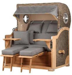 Strandkorb - Bene Living - Königssee Teak Bullauge - PE Grau - Modell 551 - Inkl. Liftersystem