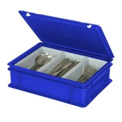 Besteckkoffer Mit 3-Mulden-Einsatz, Inhalt Je Mulde Ca. 2 Liter, Blau, LxBxH 400 X 300 X 130 Mm
