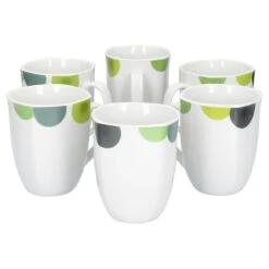 6er Set Kaffeebecher Palazzo 33cl - Kaffeetasse Aus Weißem Porzellan Mit Dekor-Kreisen In Grau Und Dunkelrot -Einrichtungsgeschäft 781c7d5c 9015 4780 8b3c 76f52bd367b5