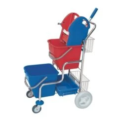 CleanSV® Verchromter Putzwagen Mit Profi Mopresse, 2 Gitterkörben, 1 Ablage Und 2 Plastikeimer -Einrichtungsgeschäft 896feb29 85e5 43c3 a198 774c53c22ccc