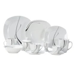 Kombiservice Palazzo 62tlg. - Weißes Porzellan Mit Kreise- Dekor In Grau Und Dunkelrot - Für 6 Personen -Einrichtungsgeschäft bc73a496 1340 45d6 8b2c f55367a52cd6 1