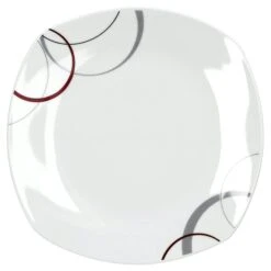 6er Set Dessertteller Flach Palazzo 19cm - Kuchenteller / Frühstücksteller Aus Weißem Porzellan Mit Dekor-Kreisen In Grau Und Dunkelrot -Einrichtungsgeschäft f3578ead ce07 4d85 8608 bf6c505581e2